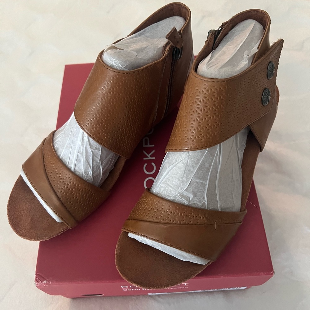 Rockport Brown Leather Sandals with Ankle Strap